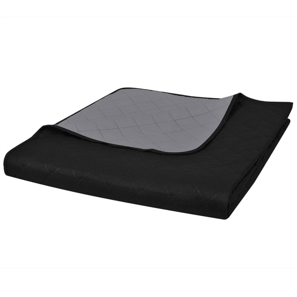 vidaXL Quilted Bedspread Reversible 170x210 cm Black/Grey
