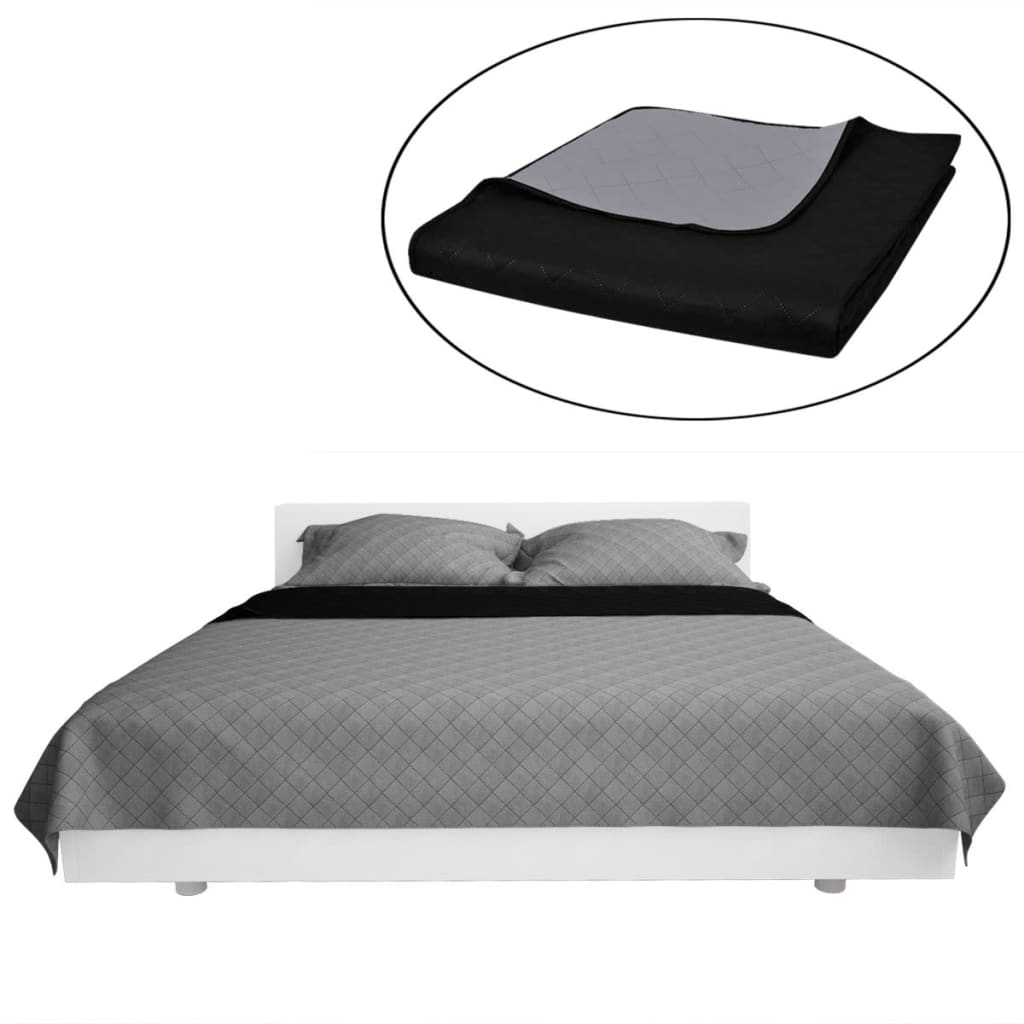 vidaXL Quilted Bedspread Reversible 170x210 cm Black/Grey