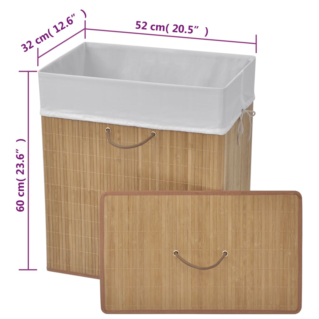 vidaXL Rectangular Laundry Basket Bamboo Natural