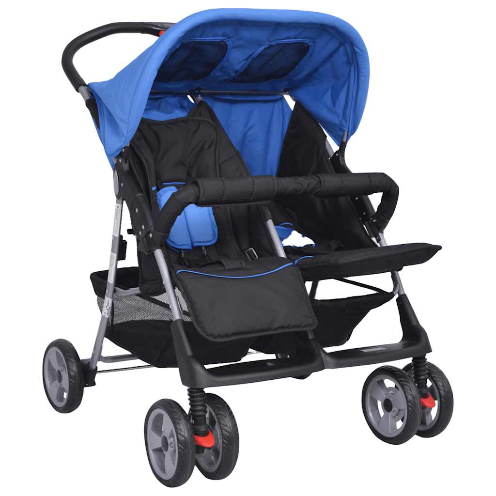 vidaXL Twin Stroller Steel Red and Black