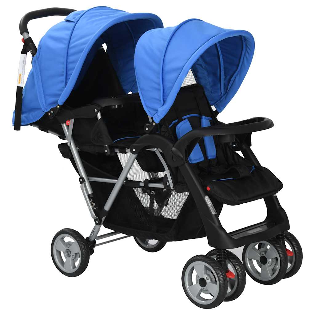 vidaXL Double Stroller Steel Red and Black