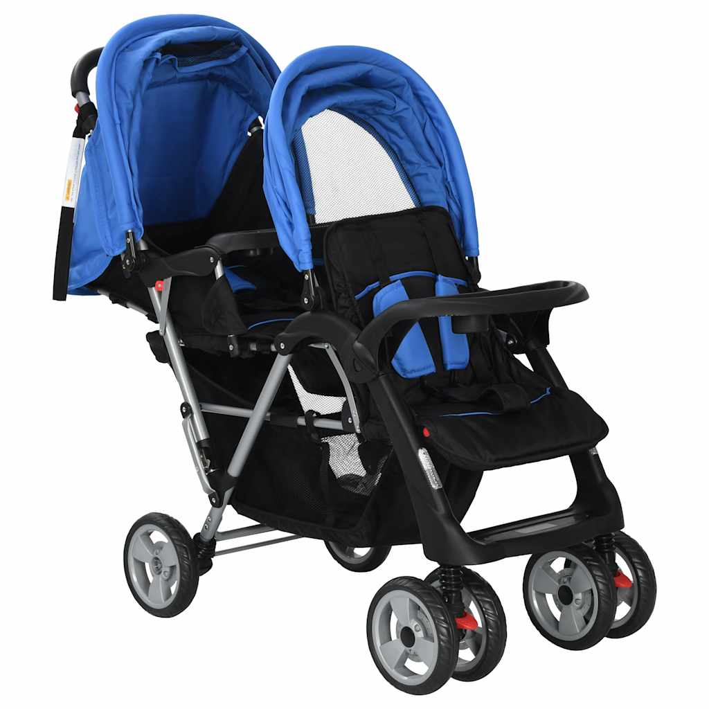 vidaXL Double Stroller Steel Red and Black