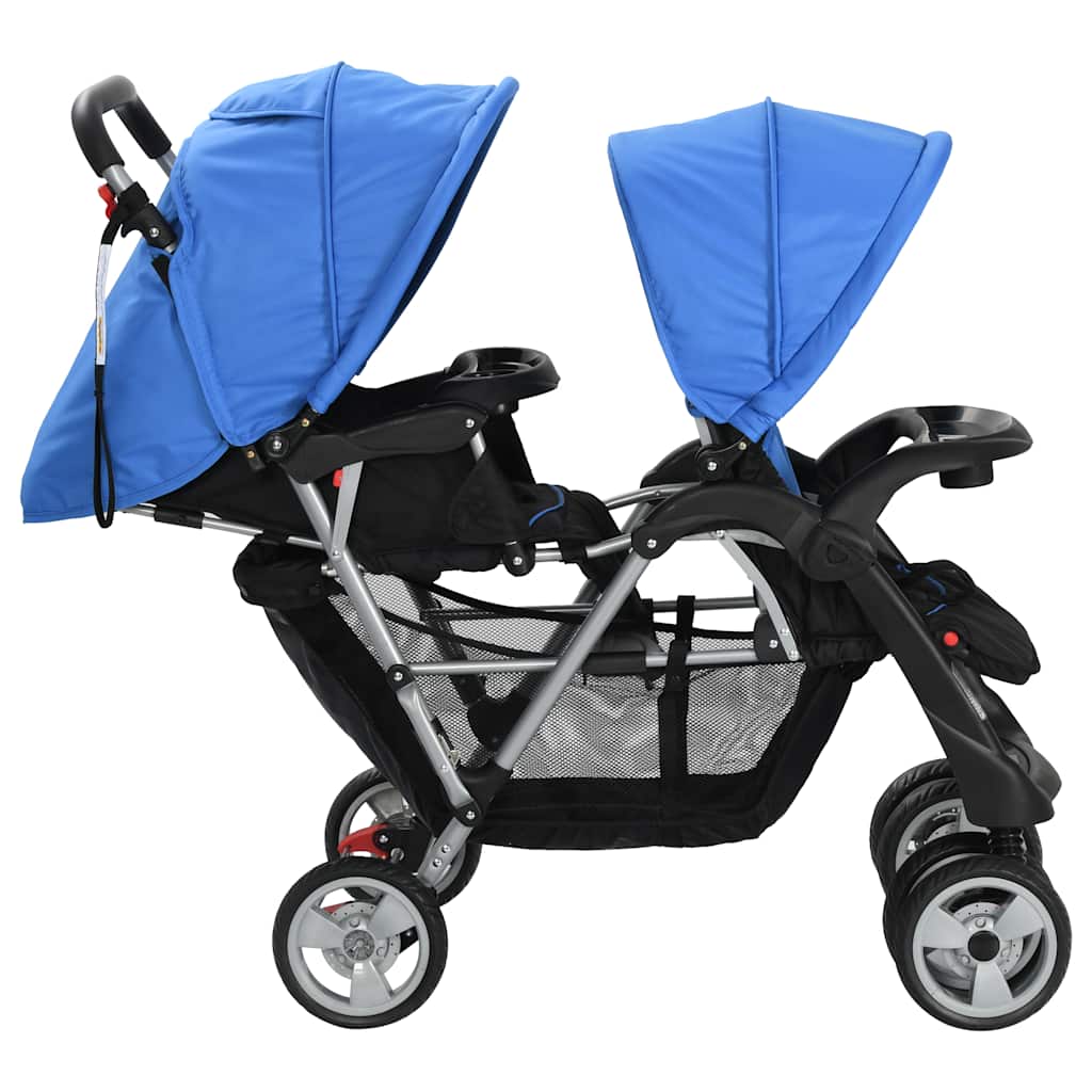 vidaXL Double Stroller Steel Red and Black