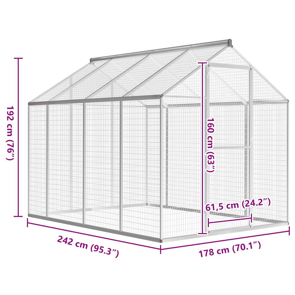 vidaXL Aviary 178x242x192 cm aluminium