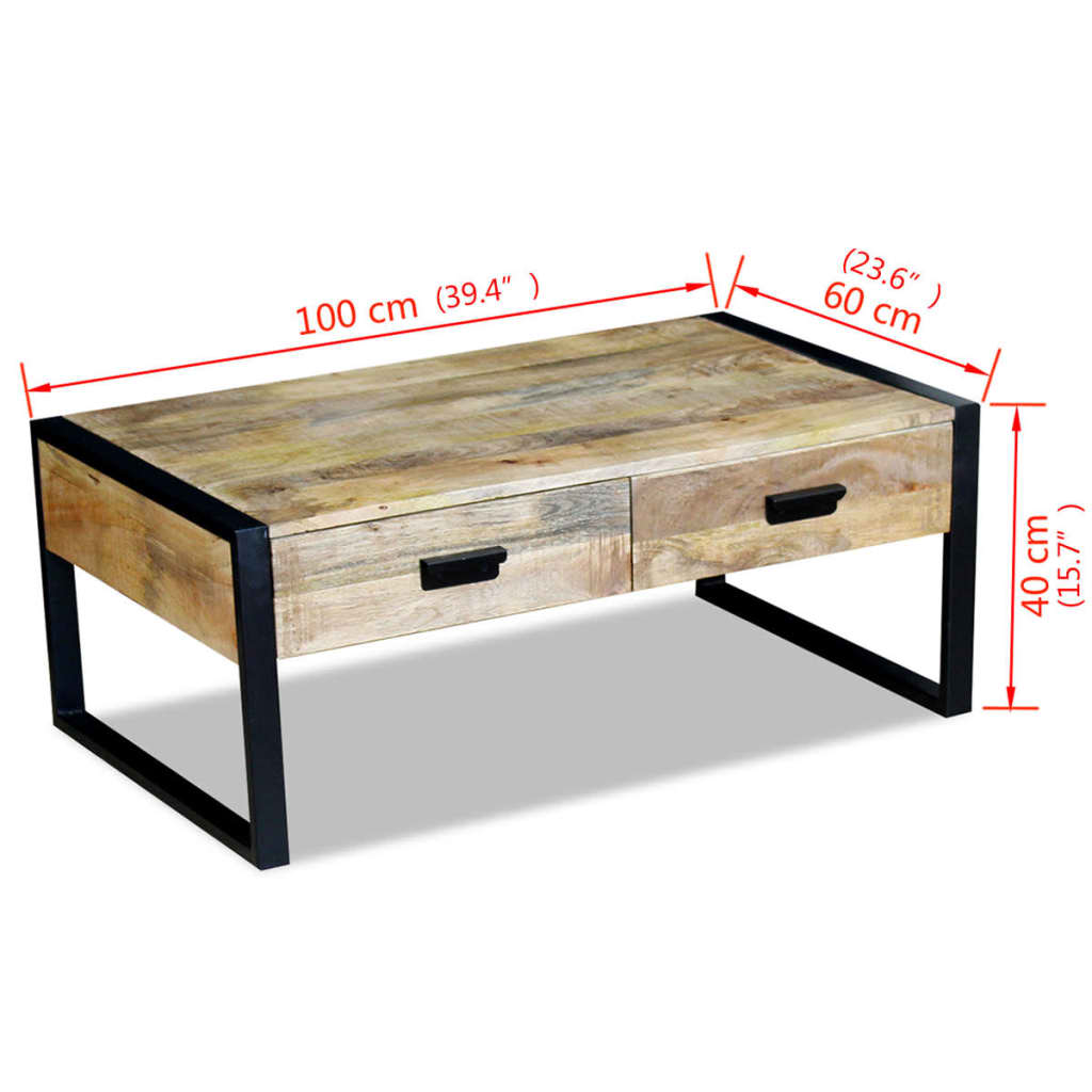 vidaXL Coffee Table with 2 Drawers 100x60x40 cm Solid Mango Wood