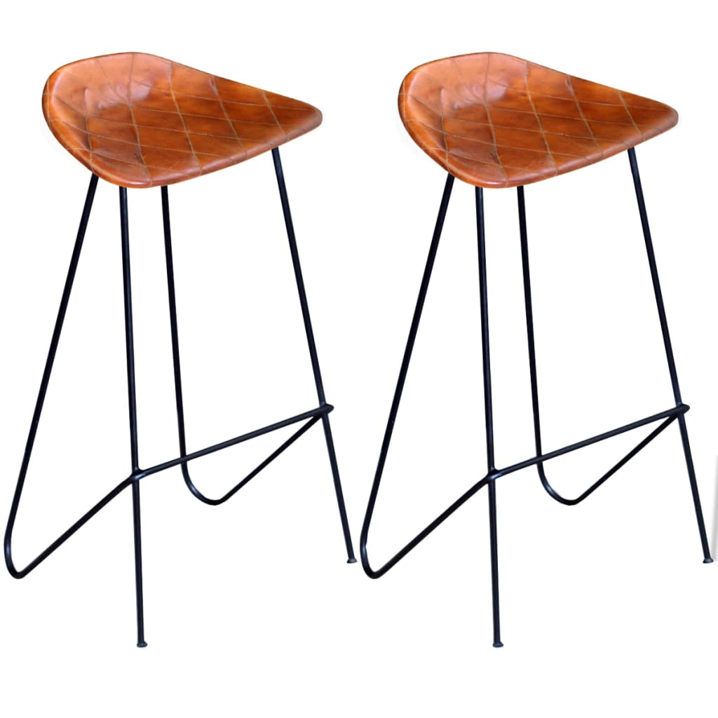 vidaXL Bar Stools 2 pcs Genuine Leather Black and Brown