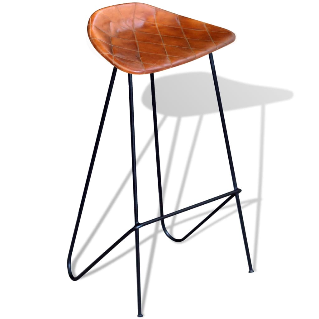 vidaXL Bar Stools 2 pcs Genuine Leather Black and Brown