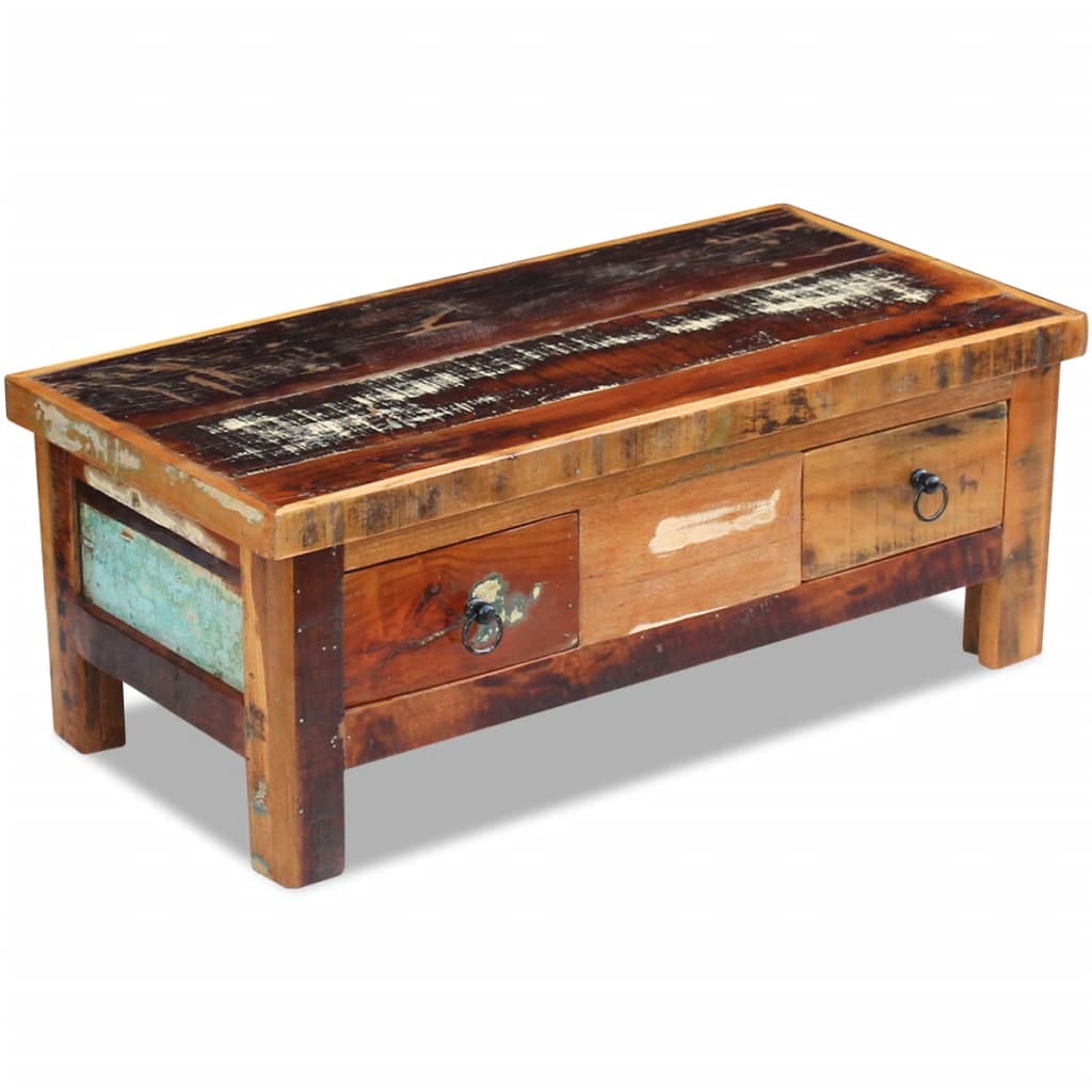 vidaXL Salontafel met lades 90x45x35 cm massief gerecycled hout