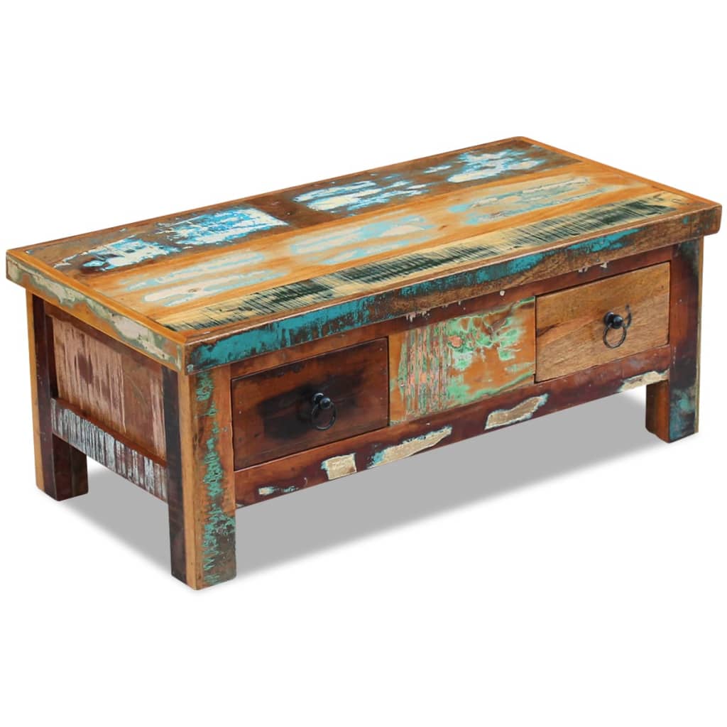 vidaXL Salontafel met lades 90x45x35 cm massief gerecycled hout