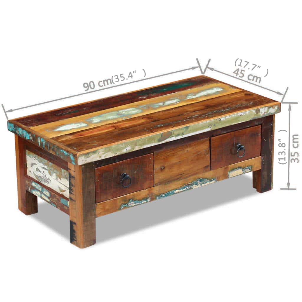 vidaXL Salontafel met lades 90x45x35 cm massief gerecycled hout