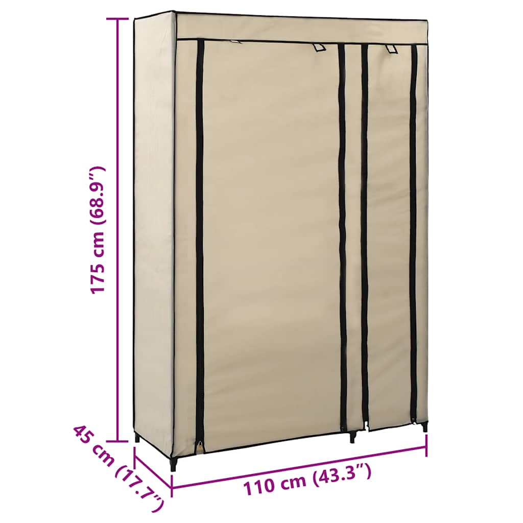 vidaXL Kledingkast opvouwbaar 110x45x175 cm stof crème
