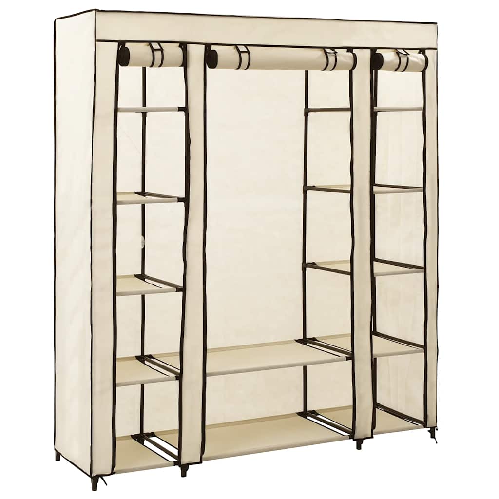 vidaXL Kledingkast met vakken en stangen 150x45x176 cm stof crème