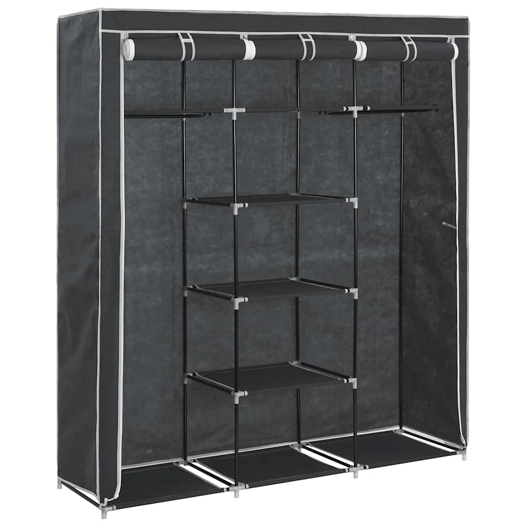vidaXL Kledingkast met vakken en stangen 150x45x175 cm stof zwart