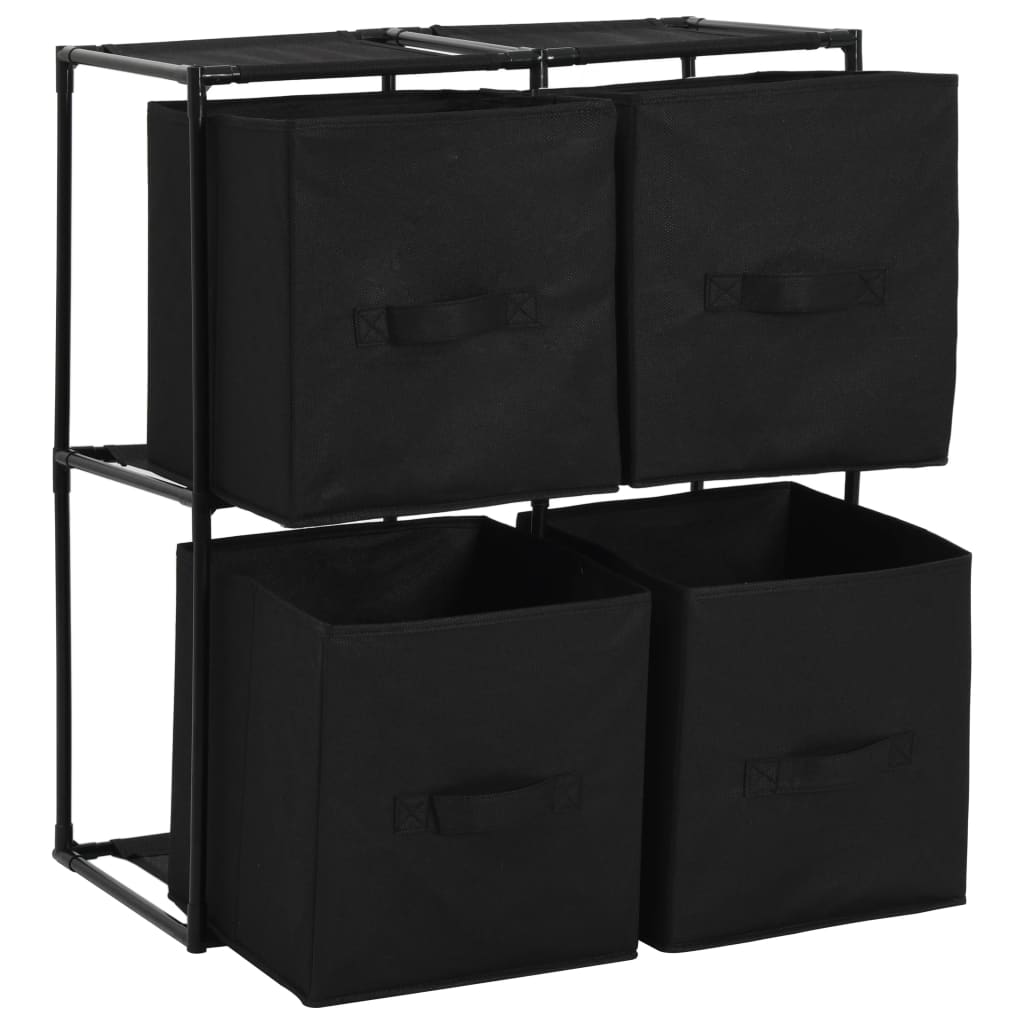 vidaXL Opbergkast met 4 stoffen manden 63x30x71 cm staal zwart