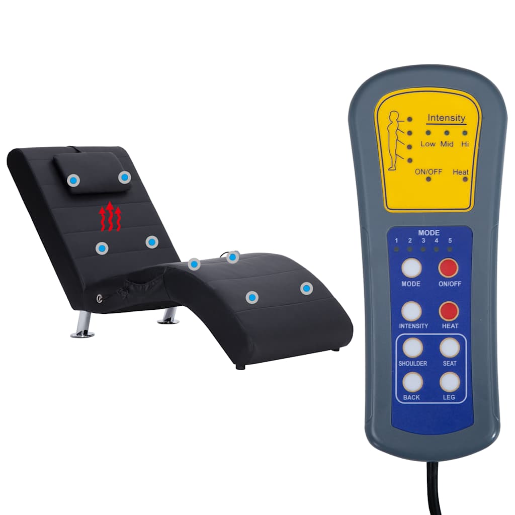 vidaXL Massage chaise longue met kussen kunstleer zwart