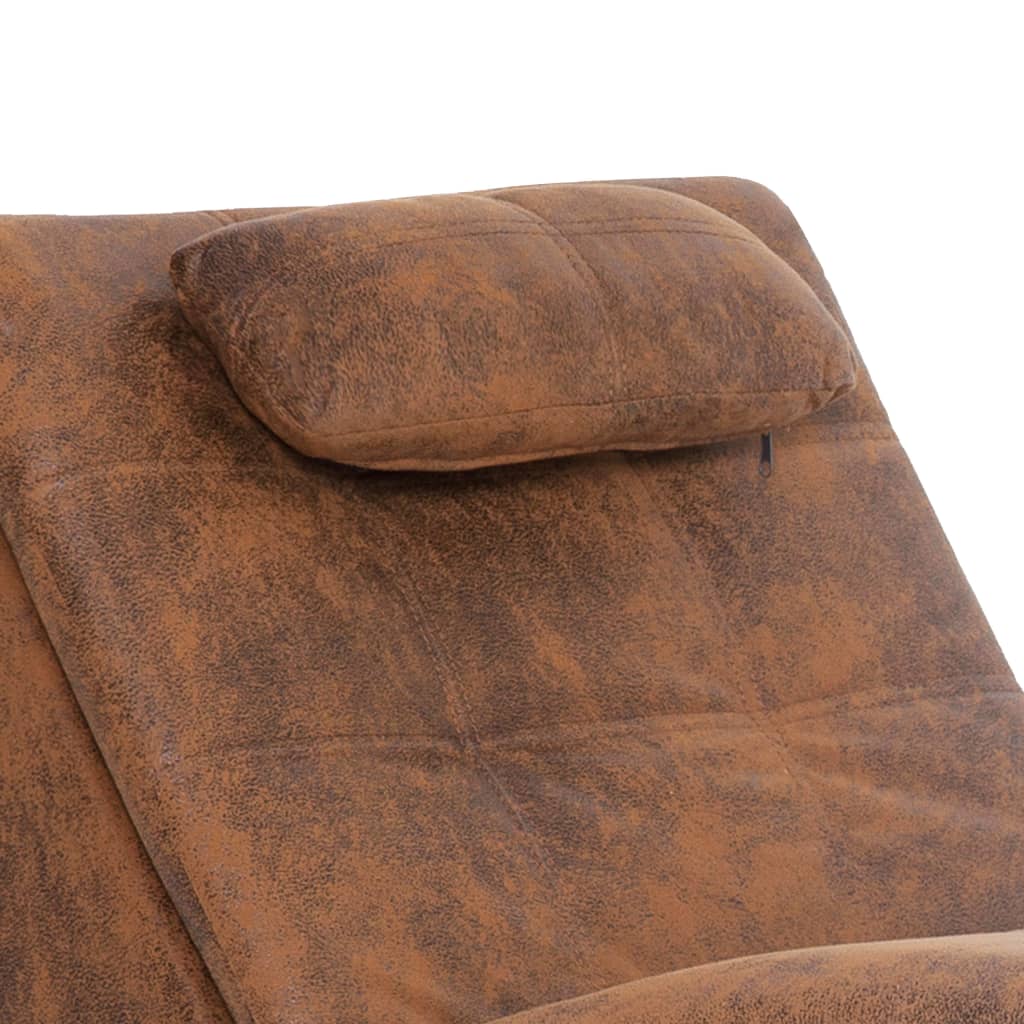 vidaXL Massage chaise longue met kussen kunstsuède bruin