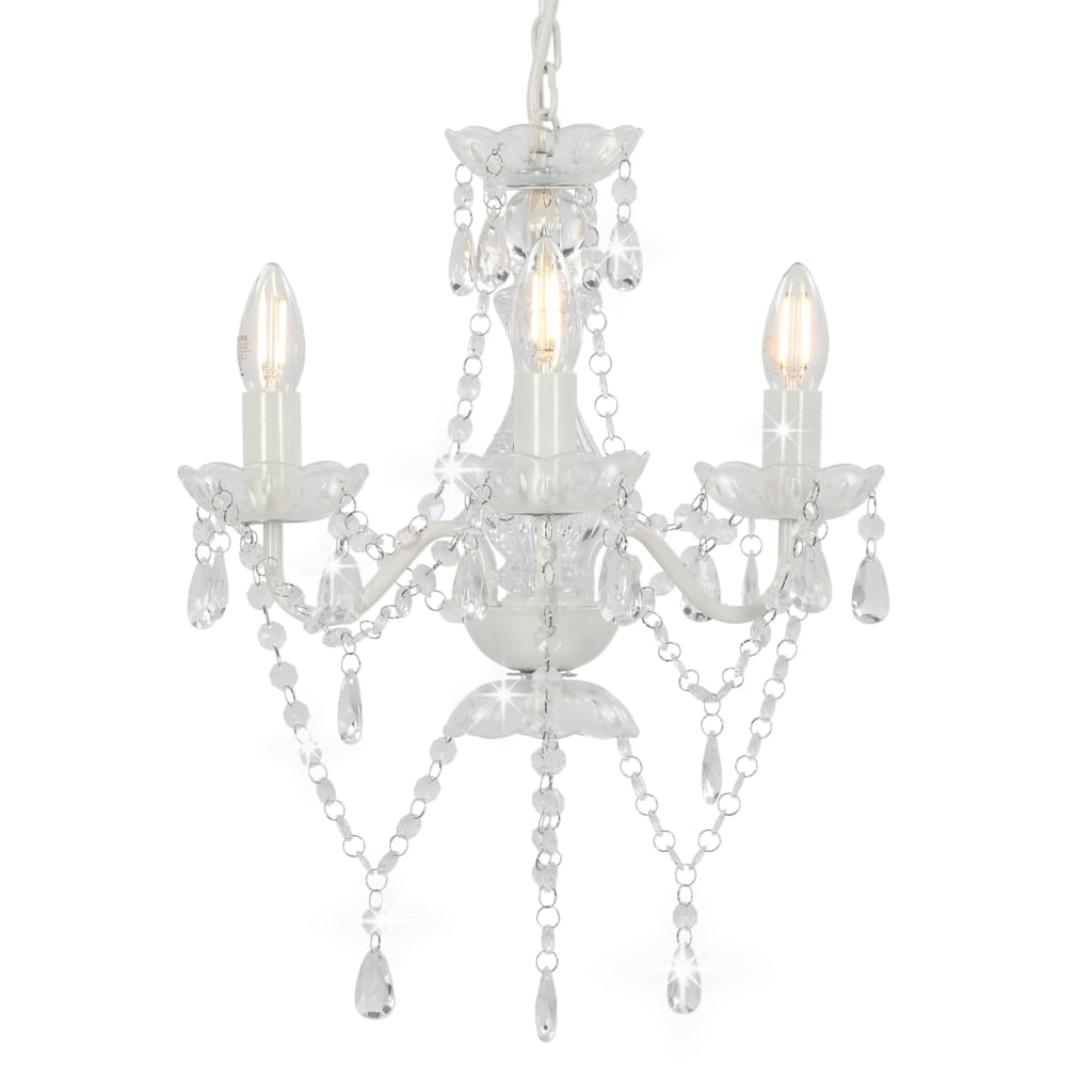 vidaXL Beaded Chandelier Round 3xE14 White