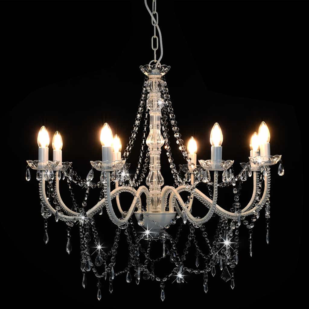 vidaXL Beaded Chandelier 8xE14 white