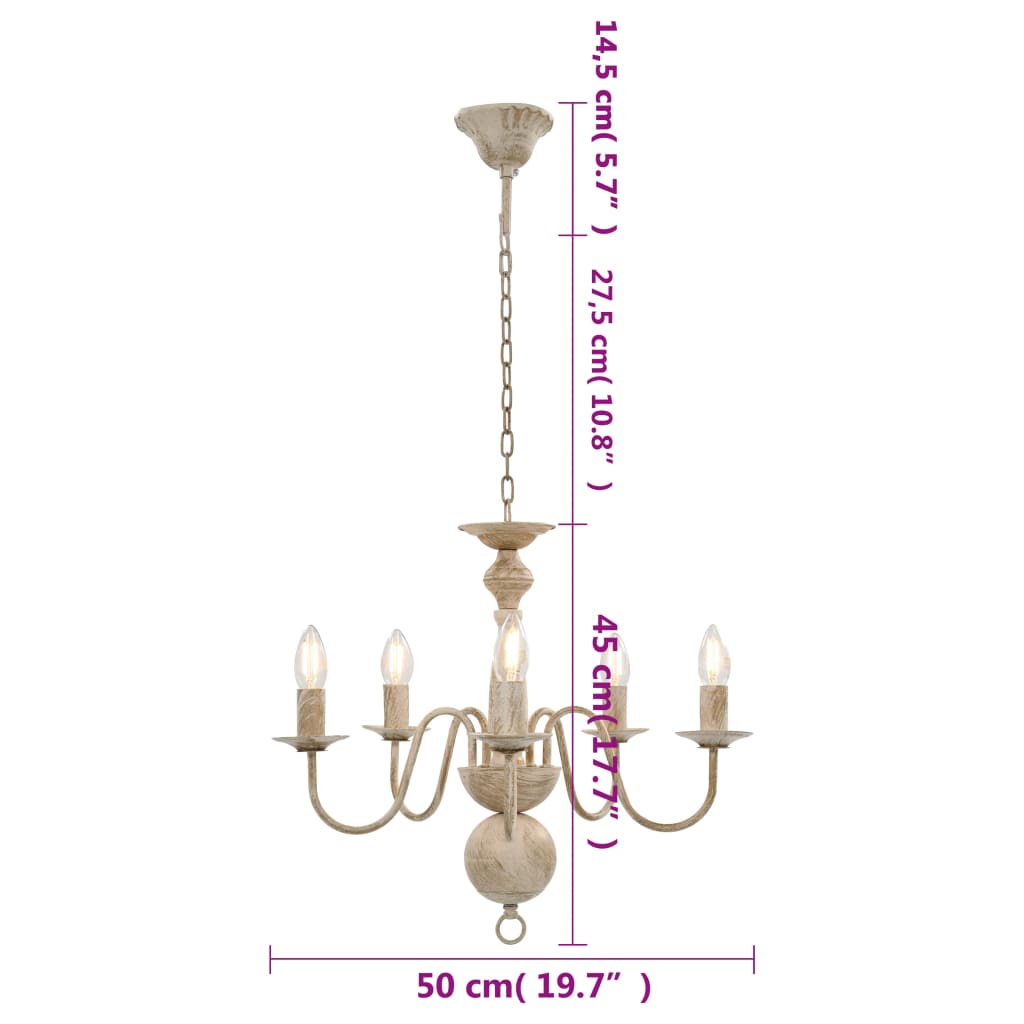 vidaXL Chandelier 5xE14 antique white
