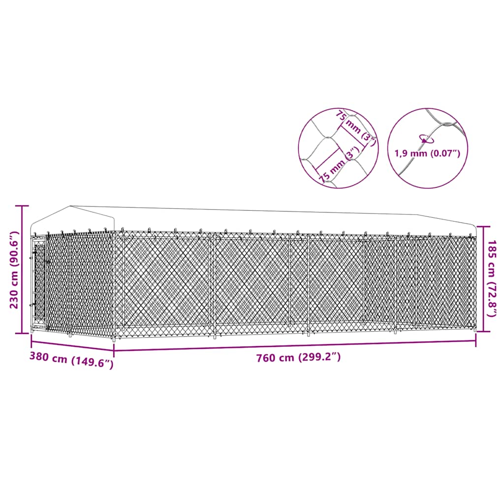 vidaXL Hondenkennel voor buiten met dak 7,6x3,8x2,3 m