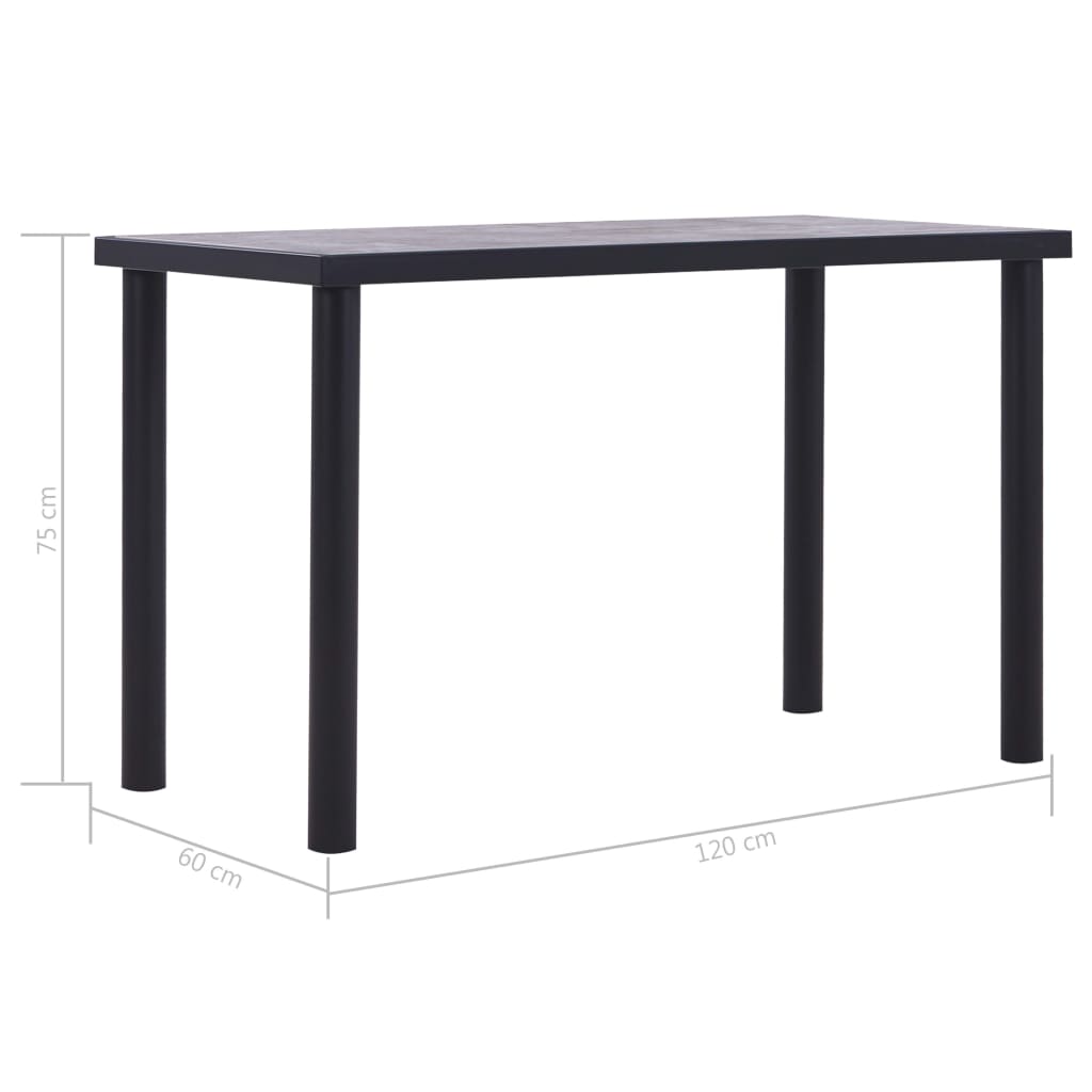 vidaXL Eettafel 120x60x75 cm MDF zwart en betongrijs