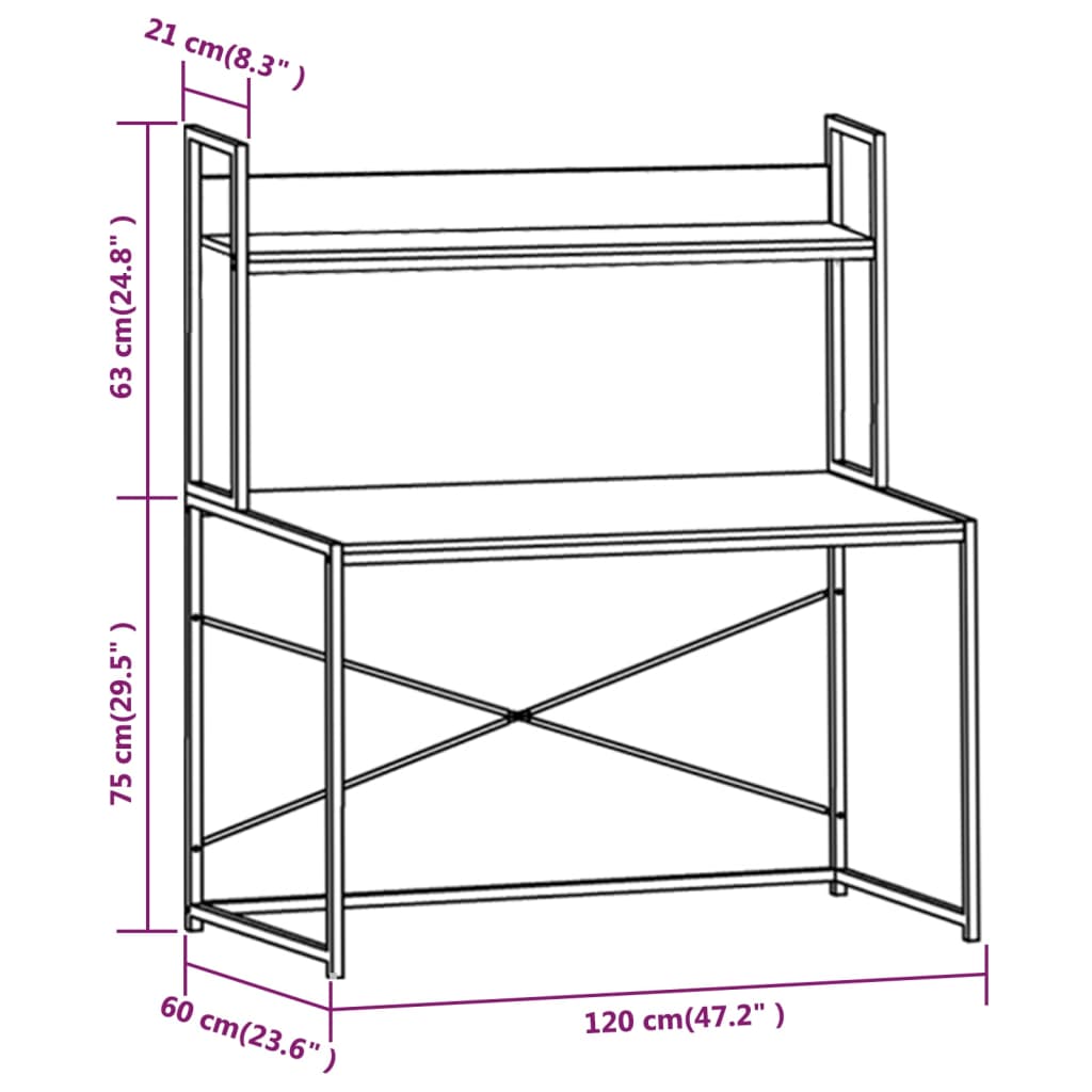 vidaXL Computerbureau 120x60x138 cm wit