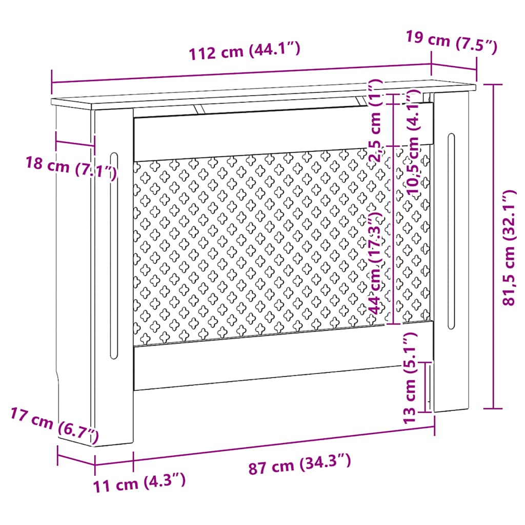 vidaXL Radiatorombouw 112x19x81,5 cm MDF wit