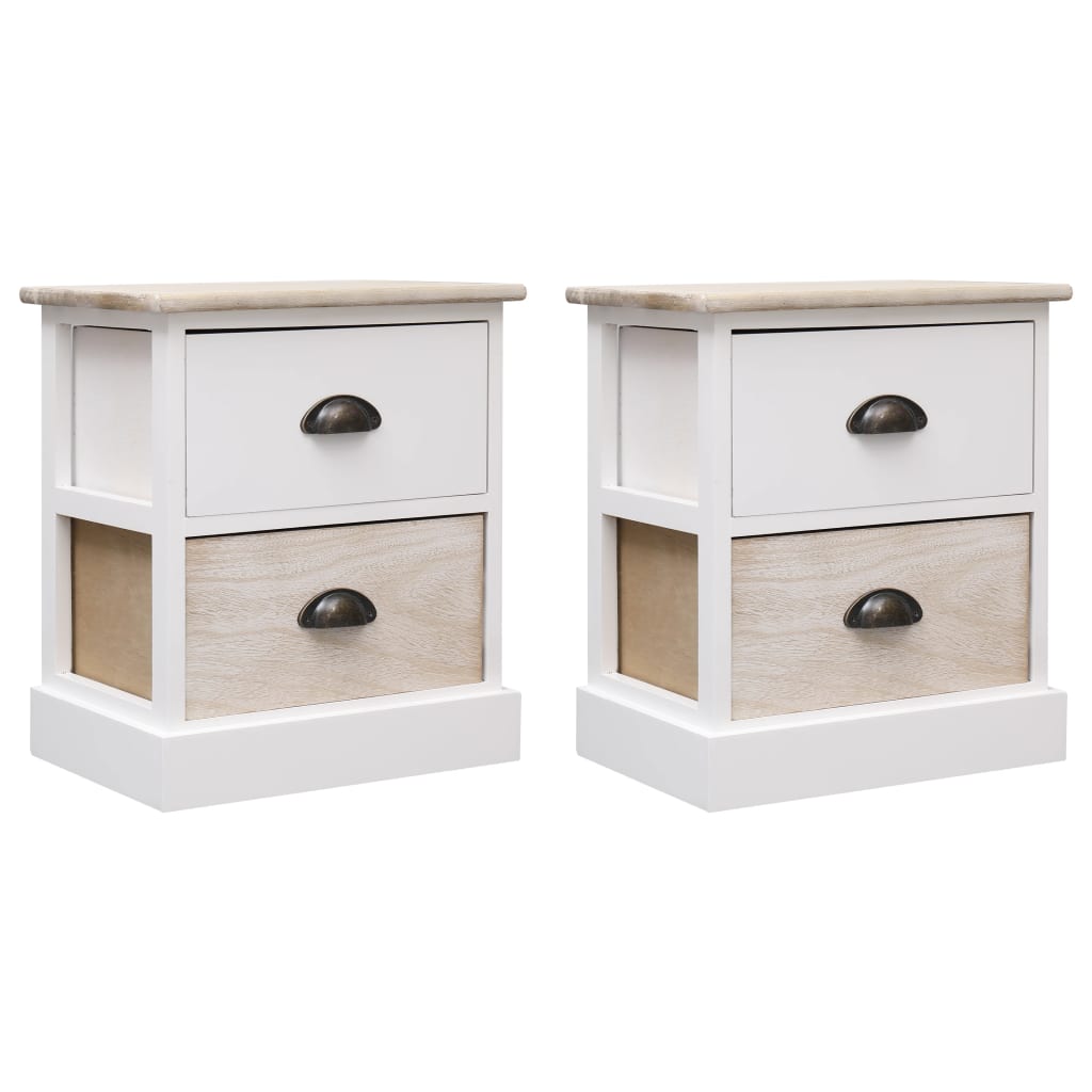 vidaXL Nachtkastjes 2 st 38x28x45 cm paulowniahout wit en naturel