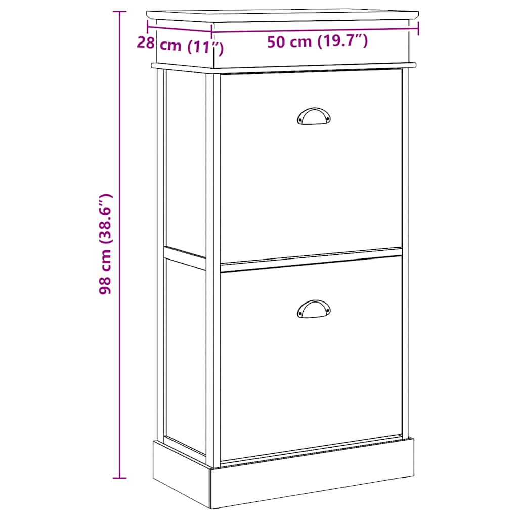 vidaXL Schoenenkast 50x28x98 cm paulowniahout grijs