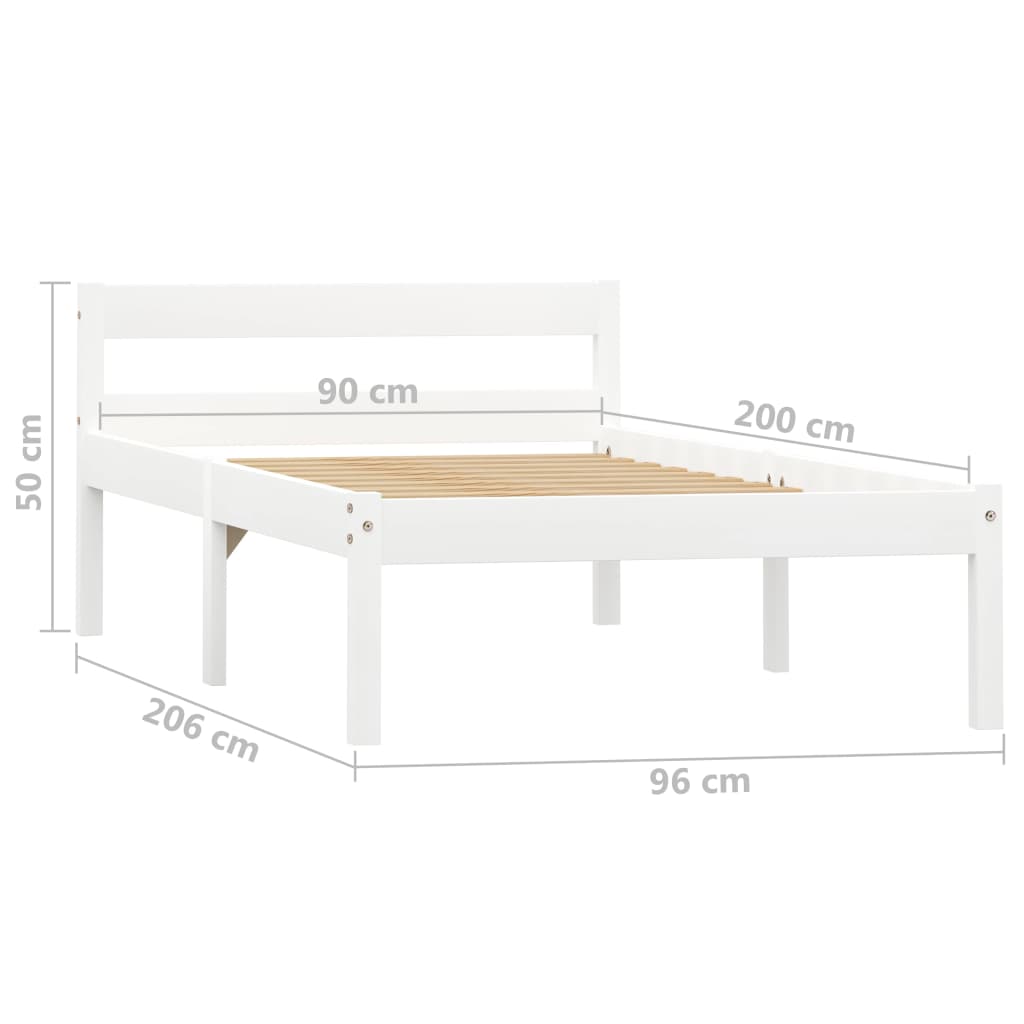vidaXL Bed Frame Solid Pine Wood White 90x200 cm
