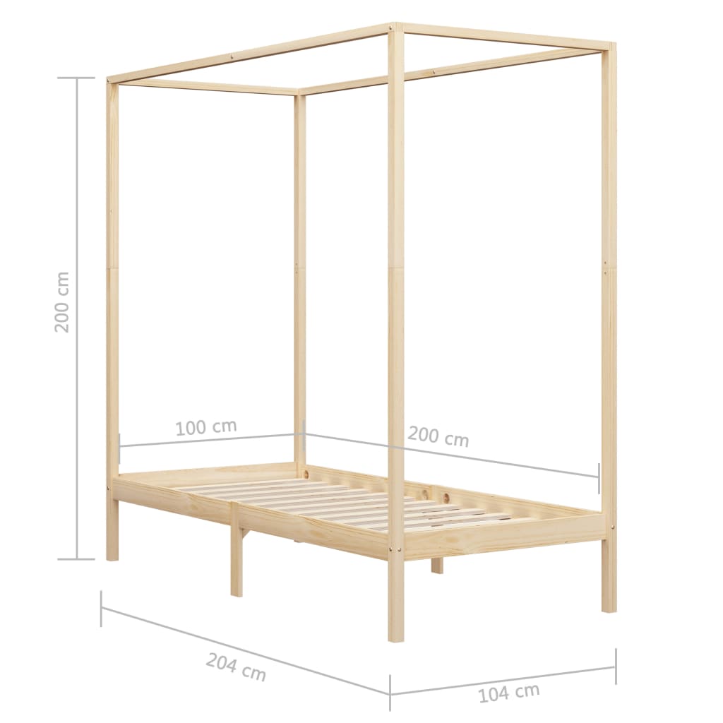 vidaXL Solid Pine Wood Four-Poster Bed Frame 100x200 cm