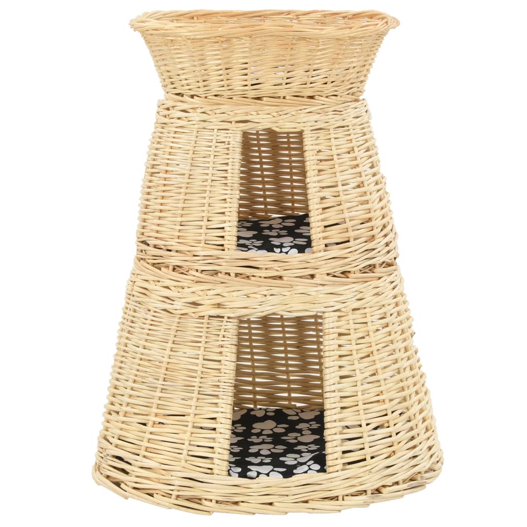 vidaXL 3-Piece Cat Basket Set with Cushions 47x34x60 cm Natural Willow