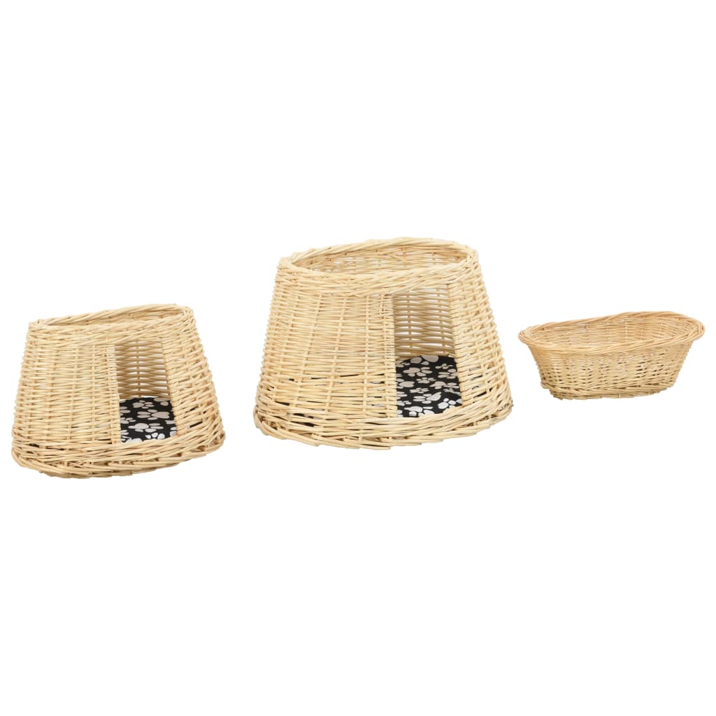 vidaXL 3-Piece Cat Basket Set with Cushions 47x34x60 cm Natural Willow