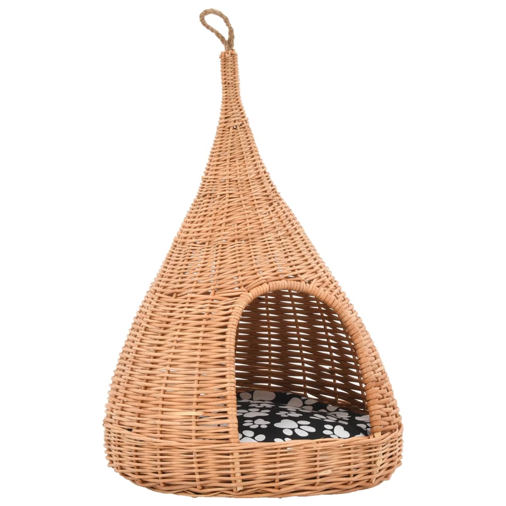 vidaXL Cat Tipi with Cushion 40x60 cm Natural Willow