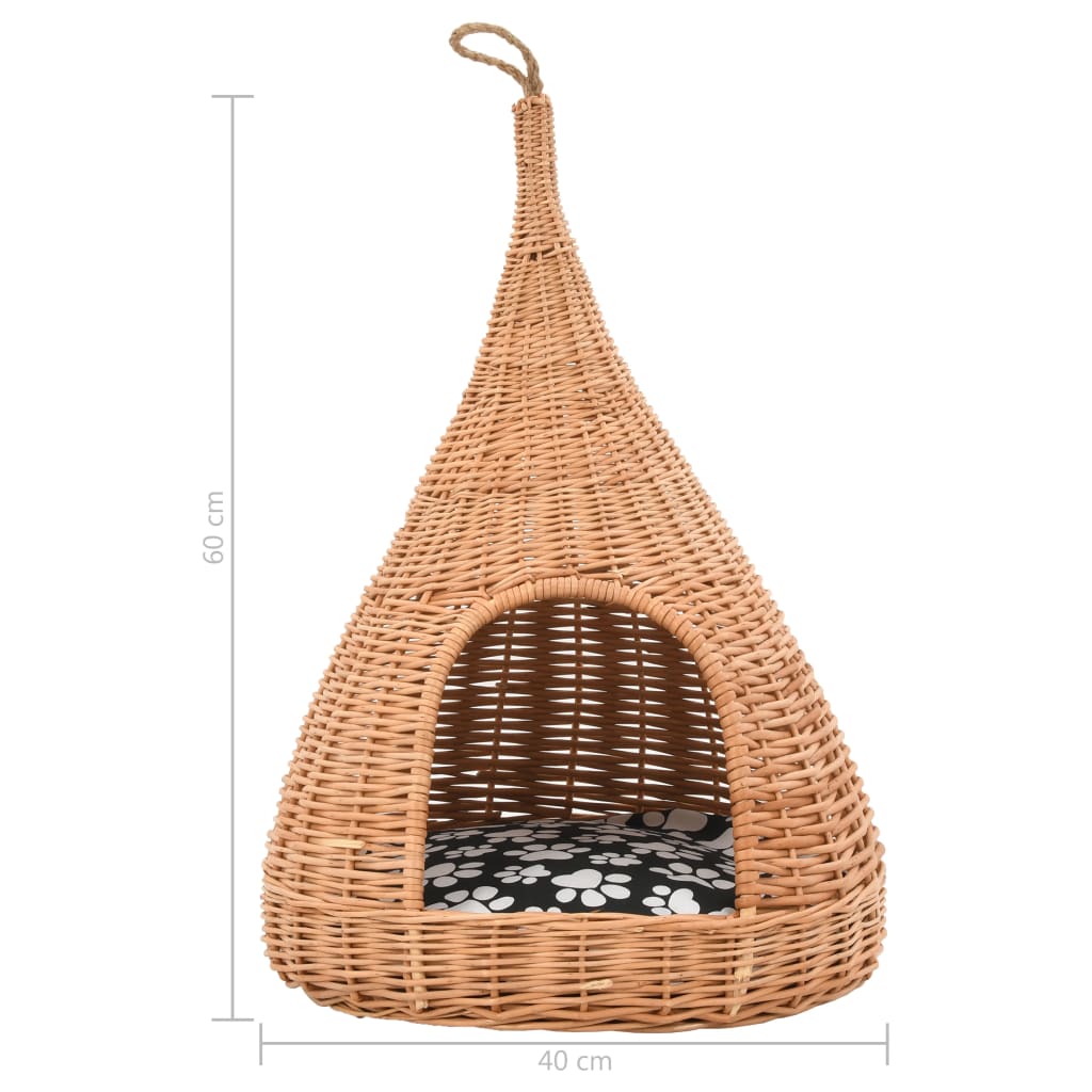 vidaXL Cat Tipi with Cushion 40x60 cm Natural Willow