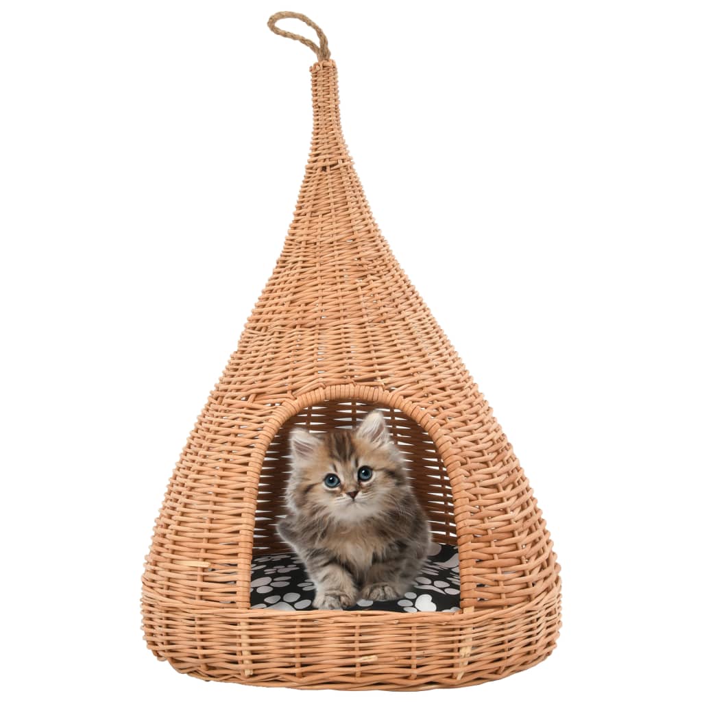 vidaXL Cat Tipi with Cushion 40x60 cm Natural Willow