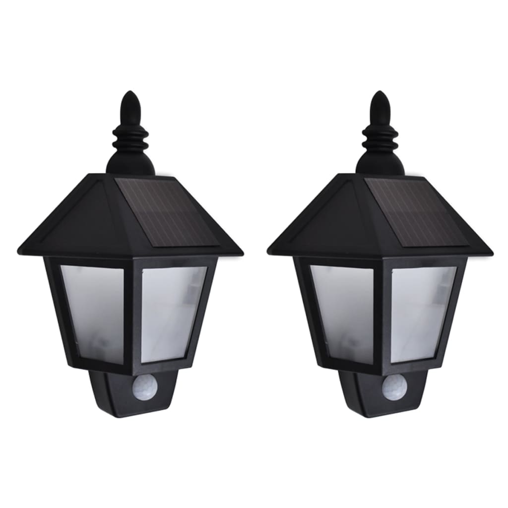 vidaXL Solar Wall Lights 2 pcs with Motion Sensor Black