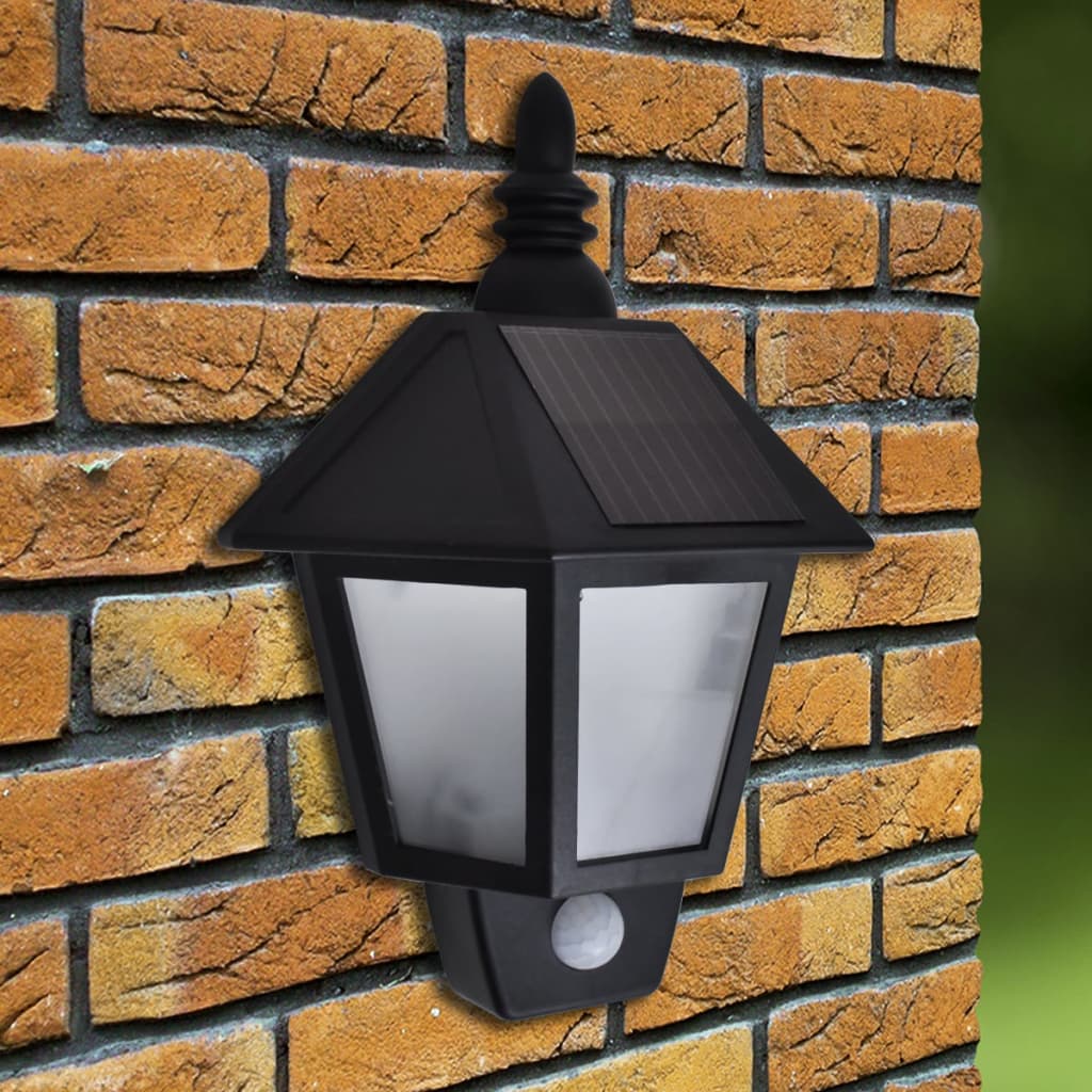 vidaXL Solar Wall Lights 2 pcs with Motion Sensor Black