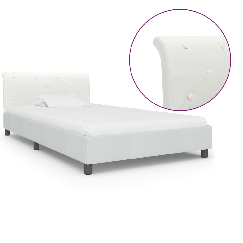 vidaXL Faux Leather Bed Frame White 90x200 cm