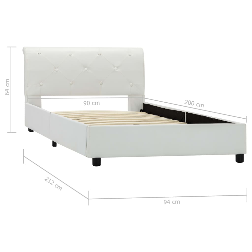 vidaXL Faux Leather Bed Frame White 90x200 cm