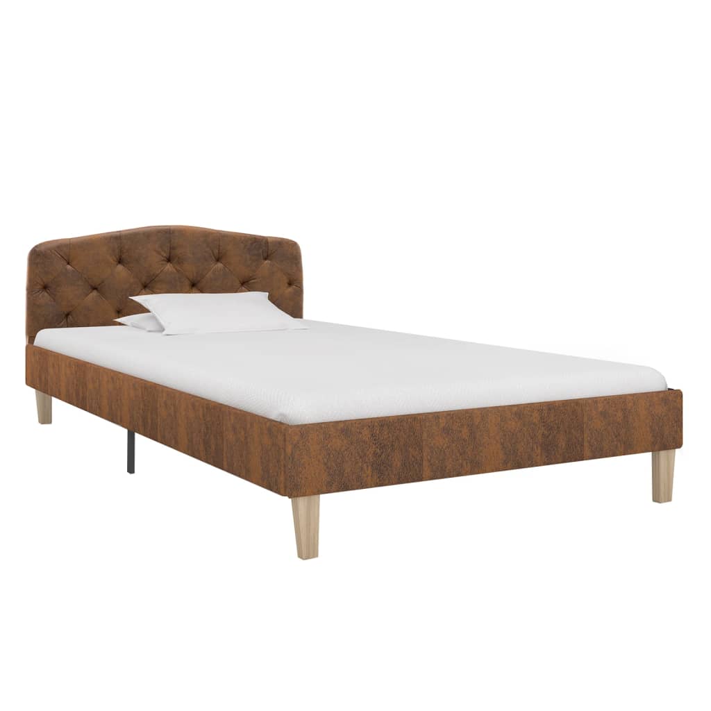 vidaXL Bed Frame Faux Suede Brown 90x200 cm