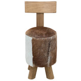 vidaXL Goat Leather and Solid Teak Stool