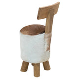 vidaXL Goat Leather and Solid Teak Stool