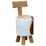 vidaXL Goat Leather and Solid Teak Stool