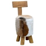 vidaXL Goat Leather and Solid Teak Stool