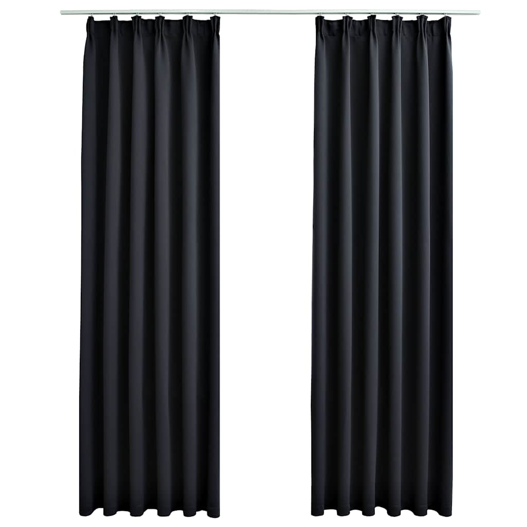 vidaXL Black Blackout Curtains with Hooks 2 pcs 140x175 cm