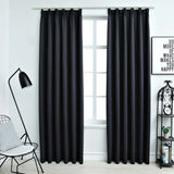 vidaXL Black Blackout Curtains with Hooks 2 pcs 140x175 cm