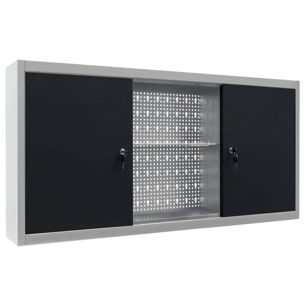 vidaXL Gereedschapskast voor aan de wand metaal grijs en zwart