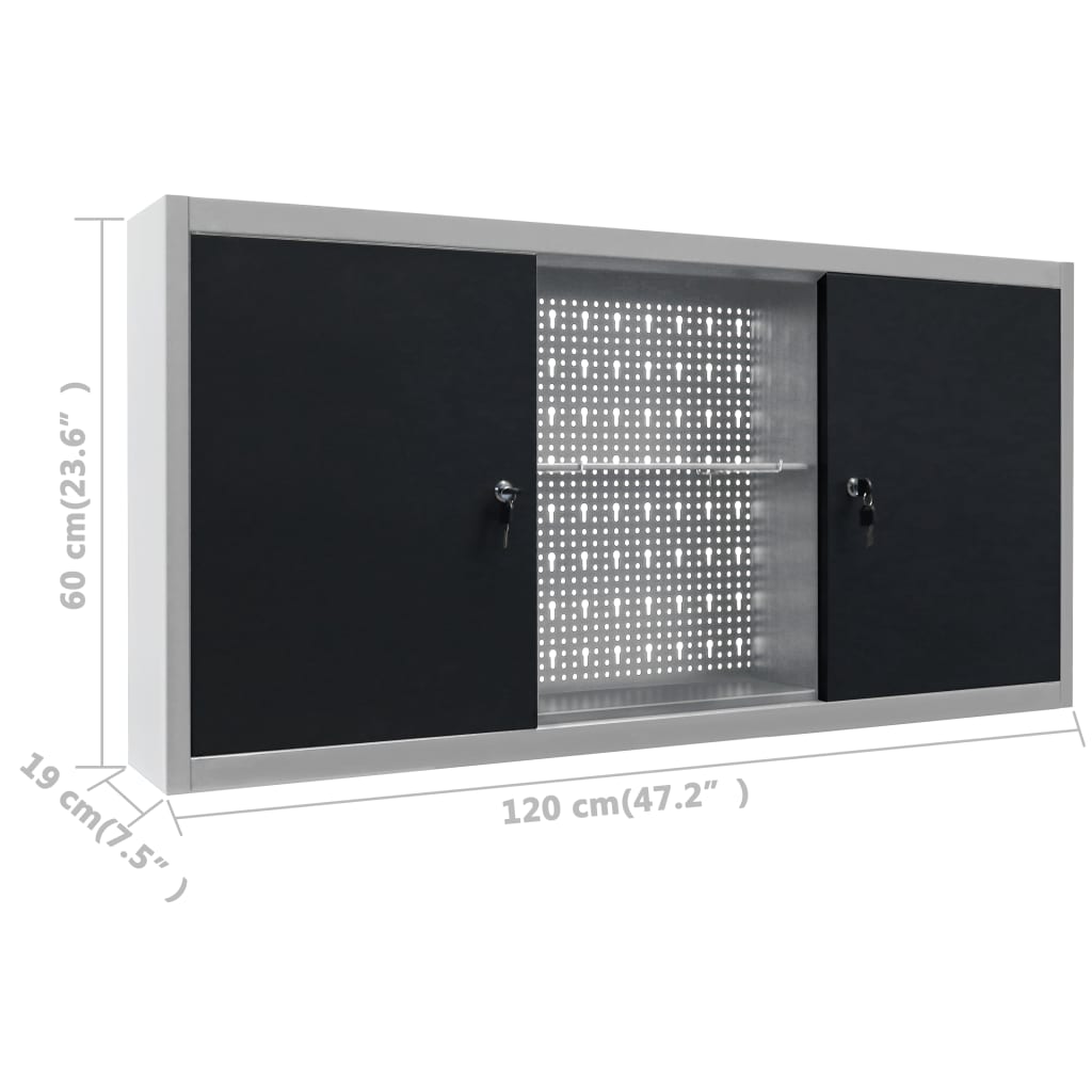 vidaXL Gereedschapskast voor aan de wand metaal grijs en zwart