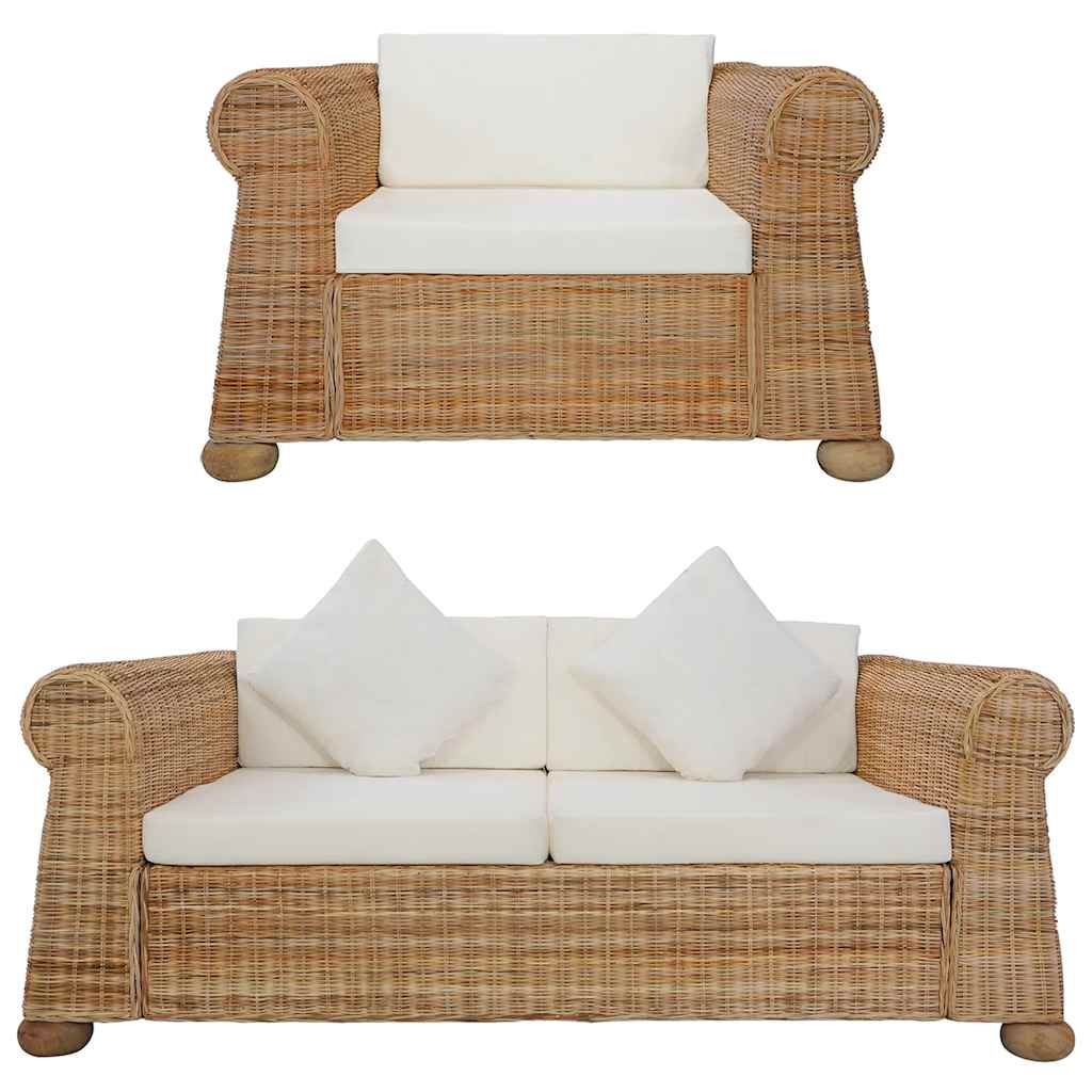 vidaXL 2-Piece Sofa Set with Cushions Natural Rattan